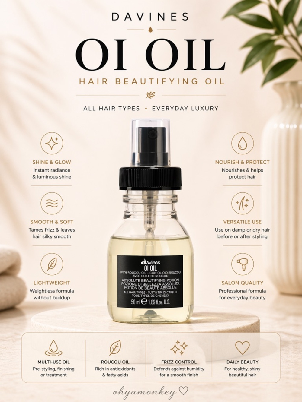 Davines OI Hair Oil for Soft and Shine Mini Size 50ml